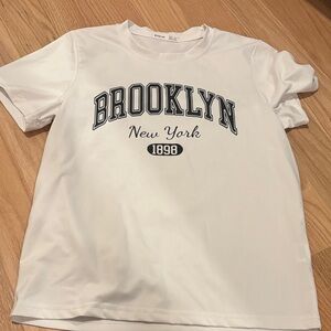 SHEIN White Graphic Tee Brooklyn